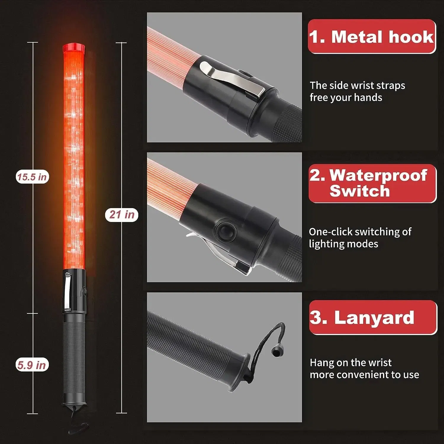 Road Safety Control LED Portable Flashlight Wand Rechargeable Multi-Function Light Traffic Baton