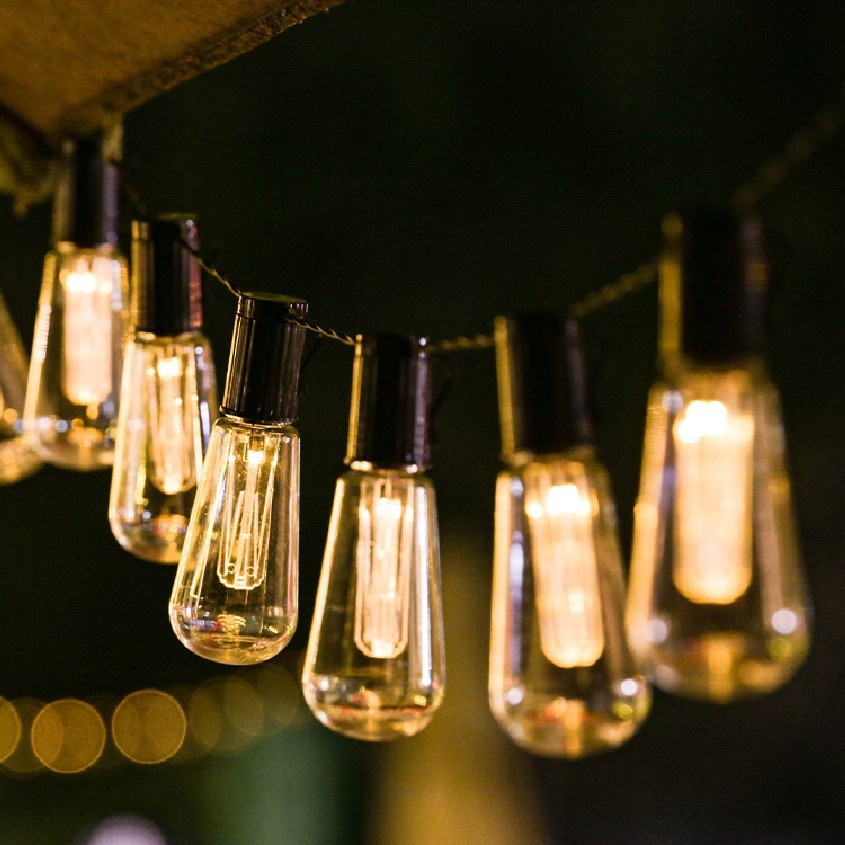 Solar Powered Edison Bulb String Lights Retro Long Courtyard Garden Outdoor Camping Christmas Decorative Atmosphere Light