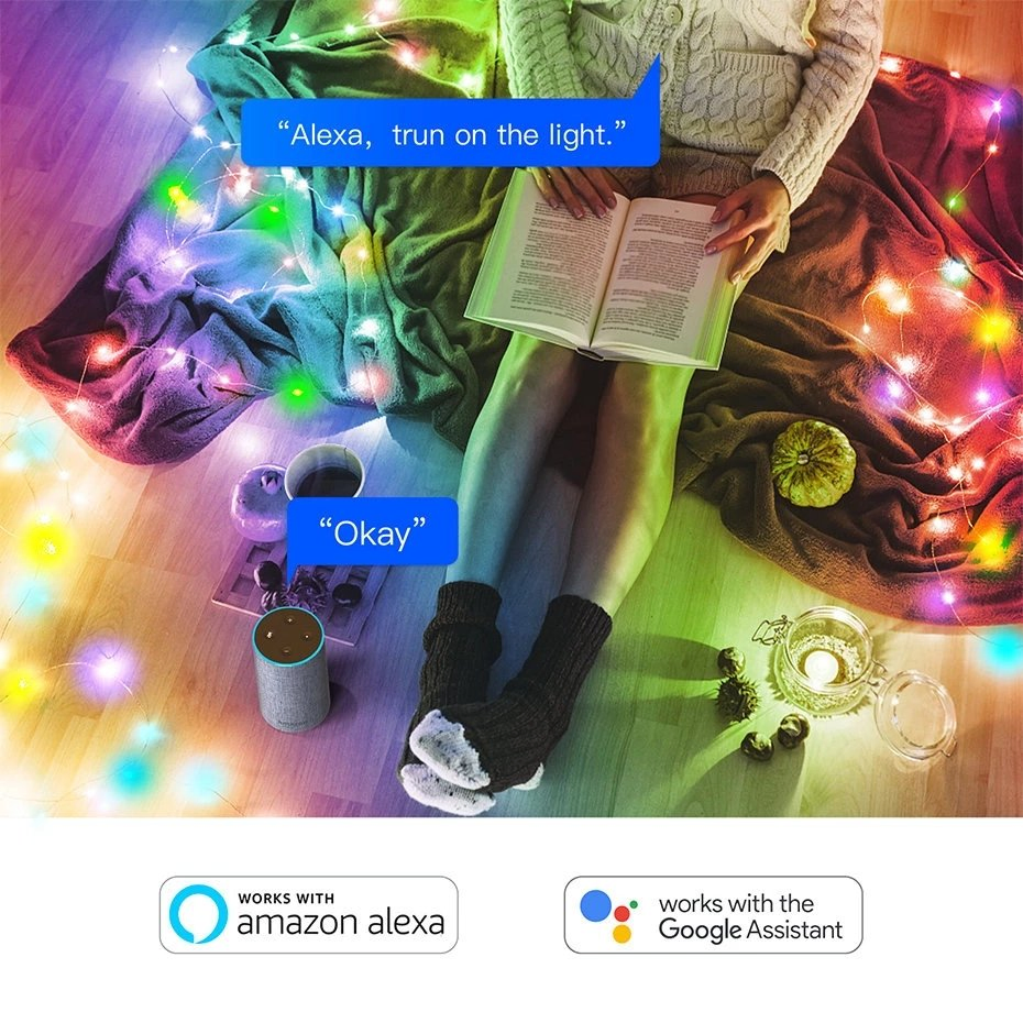 RGB LED Strip Tuya Smart WiFi LED Fairy Strip Lights 10m 100LEDs Rgbic Work Alexa Music Sync APP Remote for DIY Home Decoration