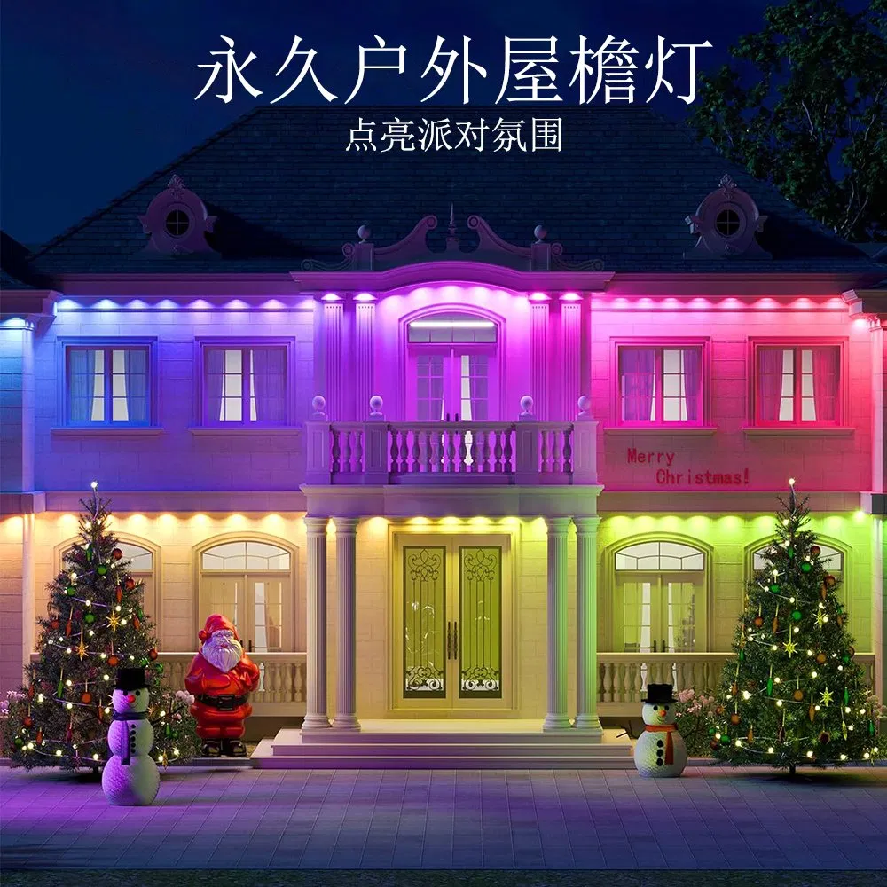 24V String Light IP67 Waterproof Point Lights 50FT 100FT Rgbic Magic Pixel APP Control LED Permanent Outdoor Waterproof Eave Lights for Christmas