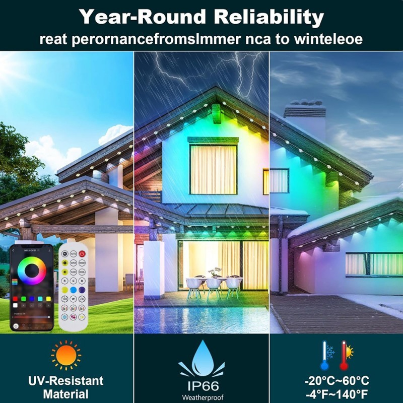 100FT Permanent Holiday Lighting Christmas Decoration Pixel Smart LED Eave Strings Light Outdoor IP67 Rgbic LED Point Lights