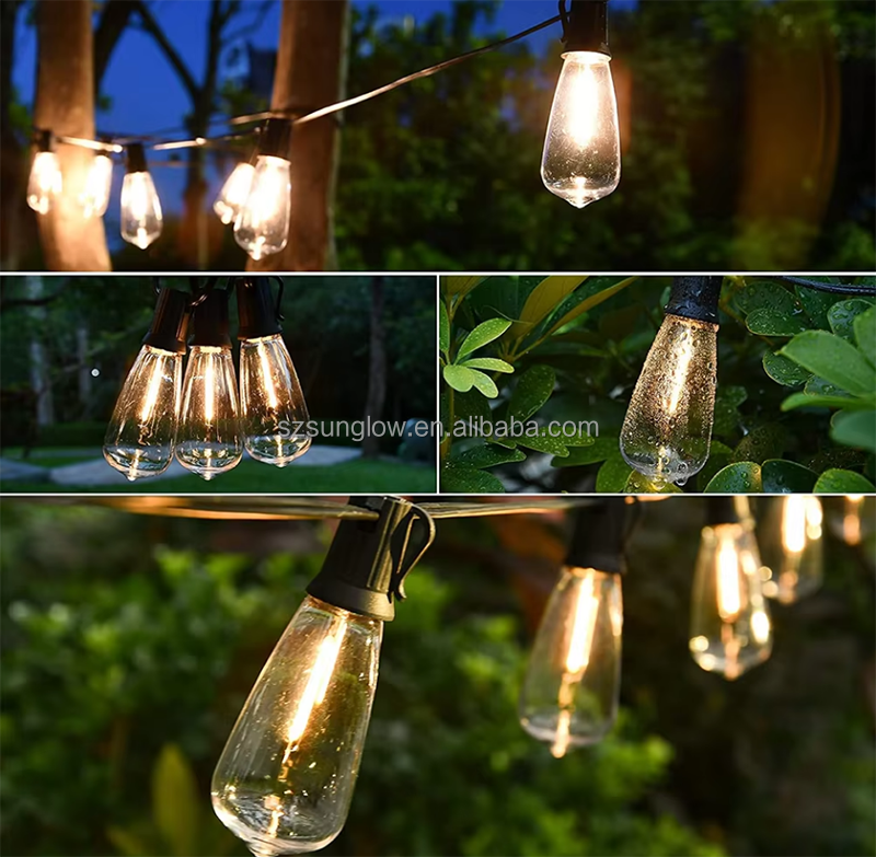 LED Solar String Light Outdoor Waterproof Christmas Decoration 10-30 S14 Bulbs Retro Camping Garland Garden Party Fairy Lamp