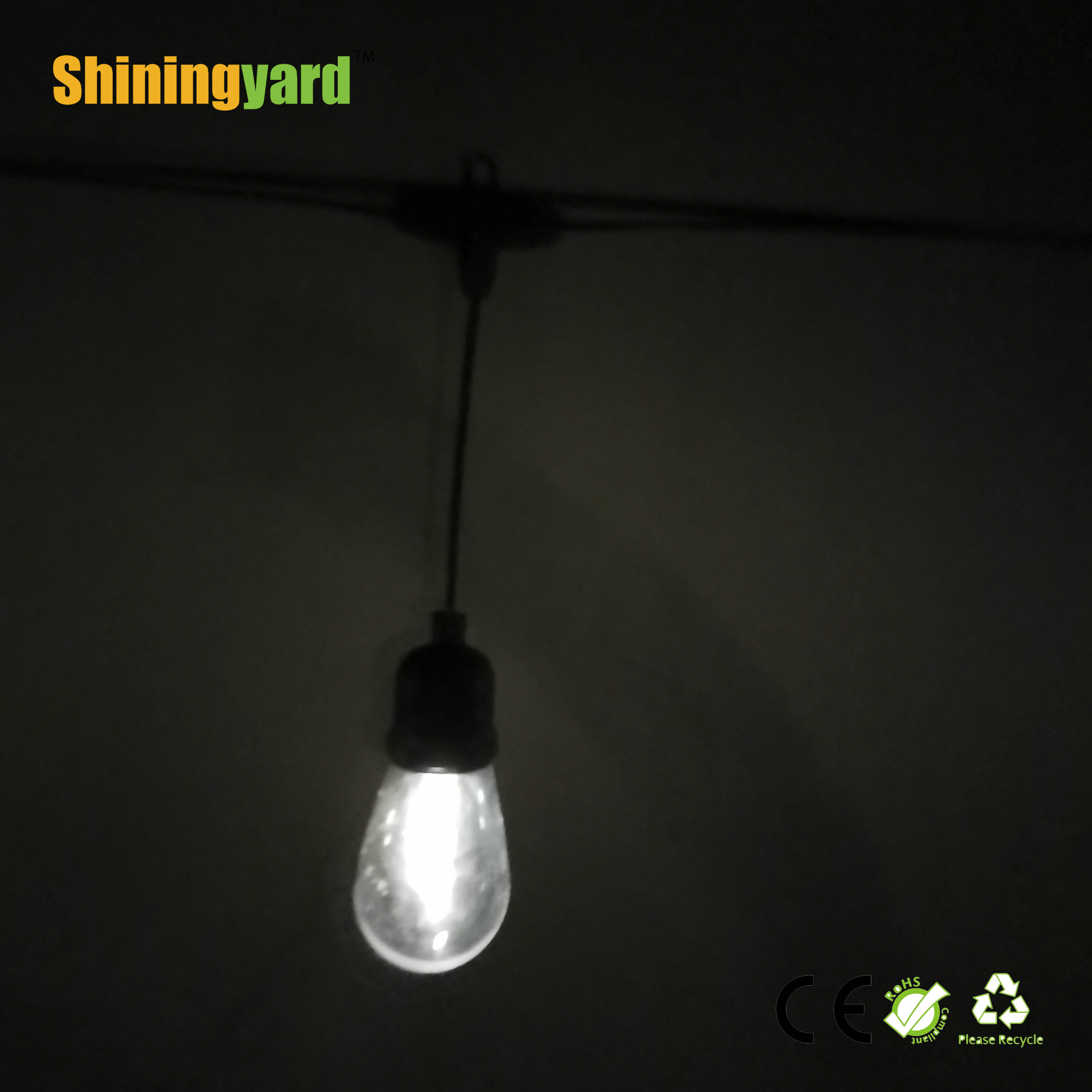 Commercial Grade Vintage Solar String Lights Waterproof Outdoor LED Brass Base Retro Style Dimmable G45 Bulb Edison Lighting