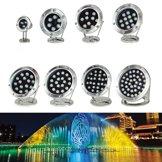 IP68 Waterproof Stainless Steel Underwater Spotlight Light Fountain Light for Pool Fountain Fish Tank &amp; Waterscape Lighting