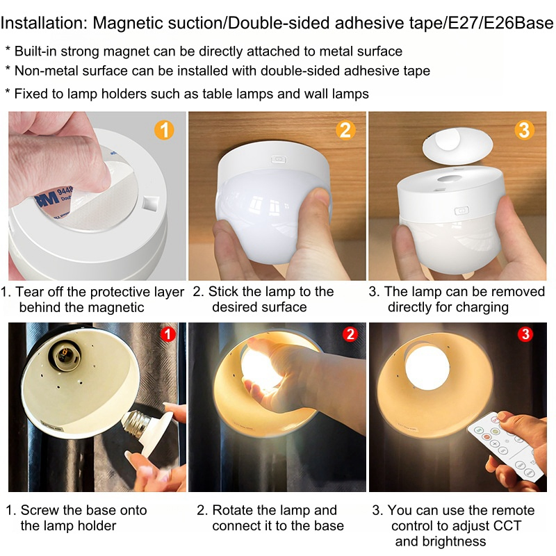 LED Battery Operated Light Smart Rechargeable Remote Control E27 Bulb