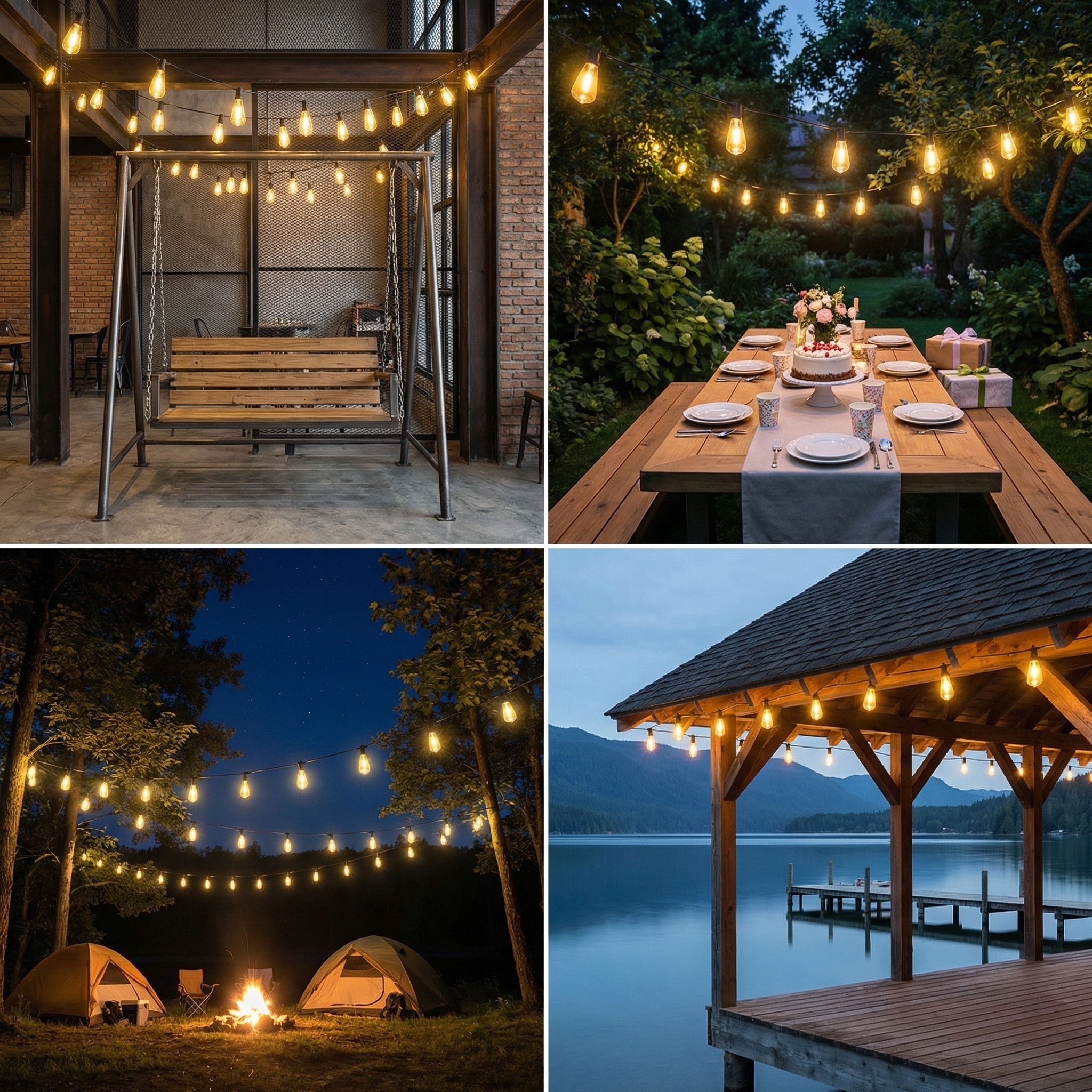 IP65 Waterproof LED Outdoor Edison Bulb ST38 String Lights Commercial Grade Patio Lights for Backyard Garden Wedding Party