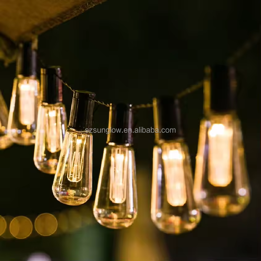 LED Solar String Light Outdoor Waterproof Christmas Decoration 10-30 S14 Bulbs Retro Camping Garland Garden Party Fairy Lamp