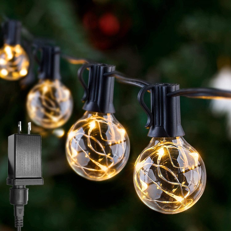 Commercial Grade 48 FT Edison Vintage Solar Outdoor String Lights G40 Heavy-Duty Decorative Bulbs Plastic 10m Bulbs Glass G40
