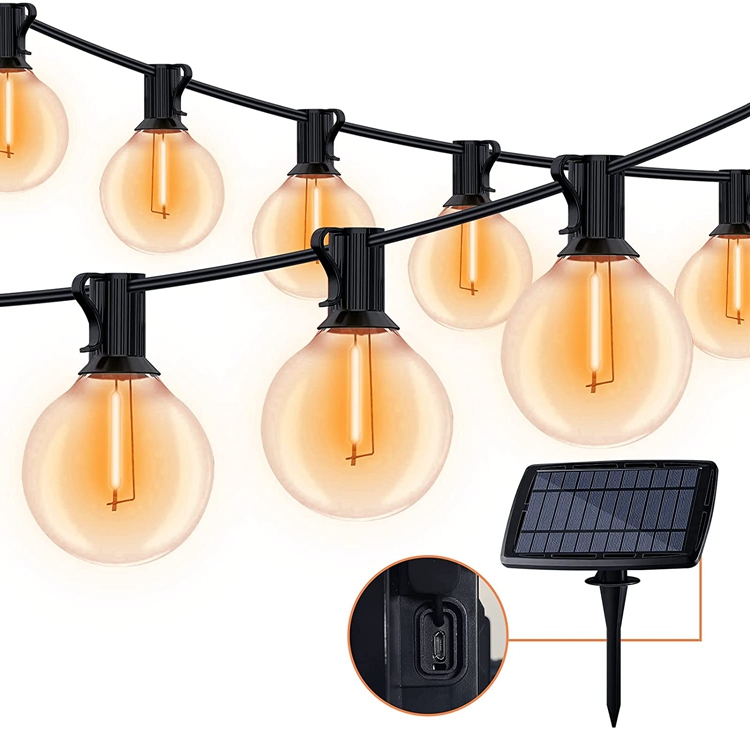 7.6 Meters 25LED G40 Bulb Solar String Light Starry Lights Waterproof Outdoor Vintage Edison Lamps for Garden Patio Terrace