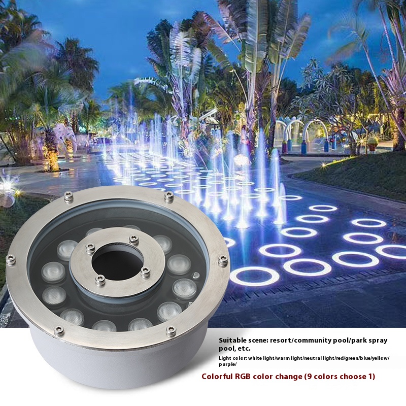 Underwater LED Fountain Underwater Light Stainless Steel IP68 Submersible RGB Low Voltage 12V24V Garden Villa Pool Light