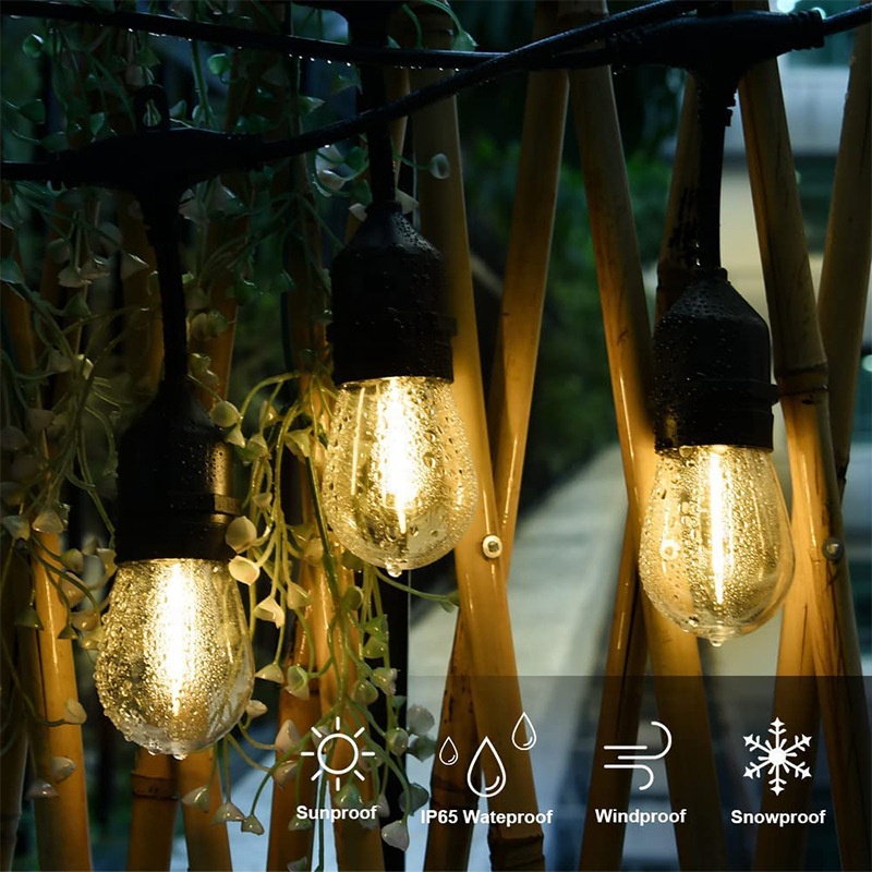 E27 Garden Outdoor String Lights IP65 Waterproof S14 Shatterproof LED Bulbs Solar for Christmas Patio House Backyard Party