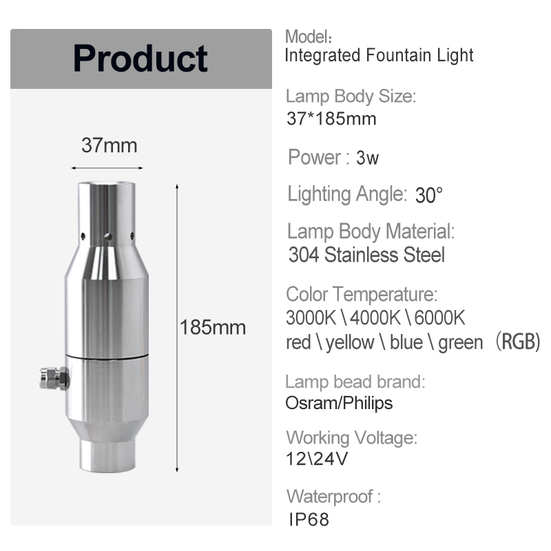IP68 Waterproof 304 Stainless Steel Integrated LED Fountain Light Underwater Submersible Lamp for Garden Pond Factory Direct