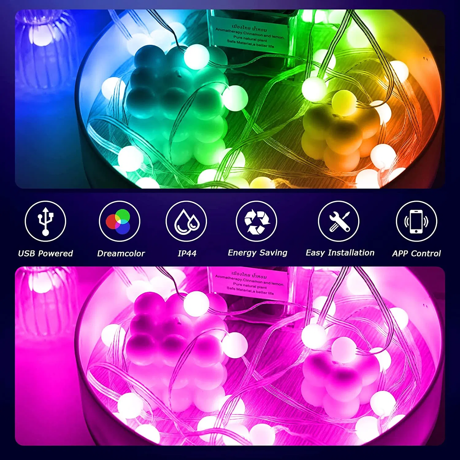 5m 5V USB Powered Smart Bluetooth Remote Rgbic Garden Christmas String Light