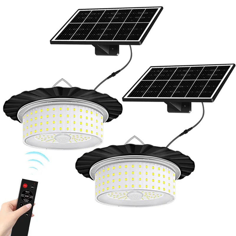 Solar Shed Barn Light Indoor Outdoor 244 LED Solar Pendant Light 5 Modes Solar Motion Sensor Light with Remote IP65 Waterproof