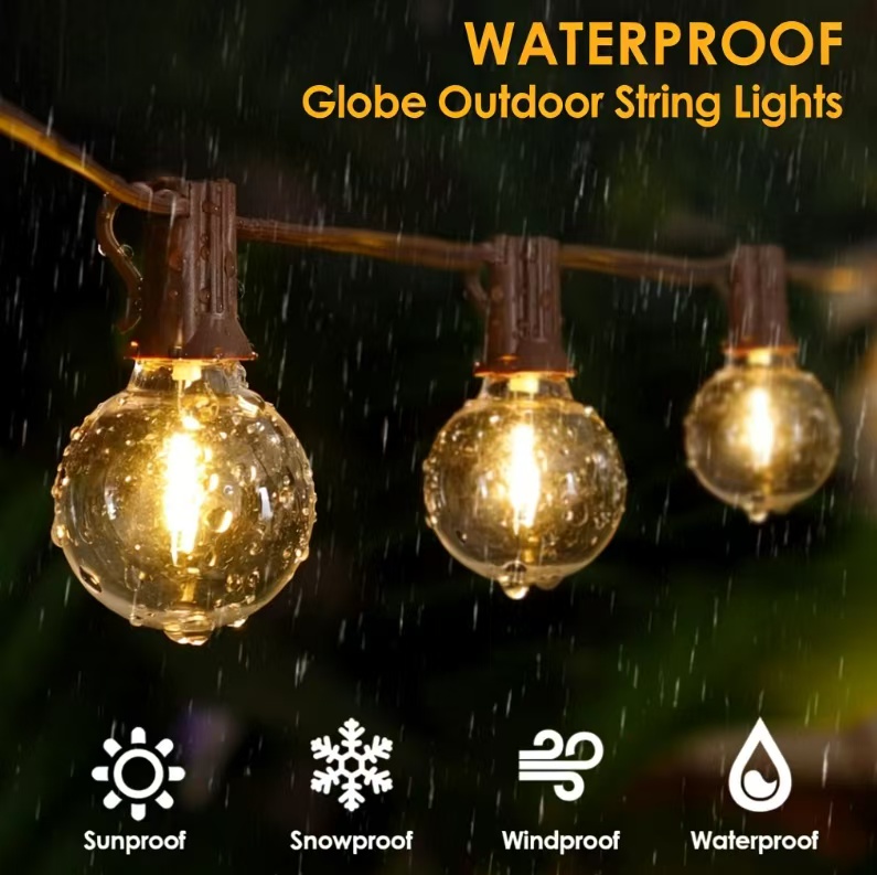 Waterproof G40 Globe LED String Lights, Outdoor Patio Hanging Decor For Camping Canopy, Balcony, Party, Garden Eaves, IP44 Rated
