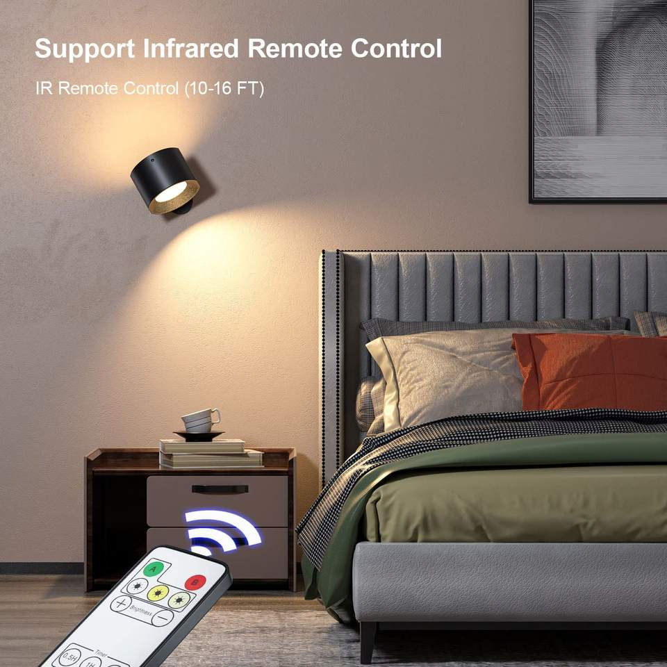 360 Rotation Remote Control 2000mAh Battery Operated Indoor LED Rechargewable Reading Stair Wall Light