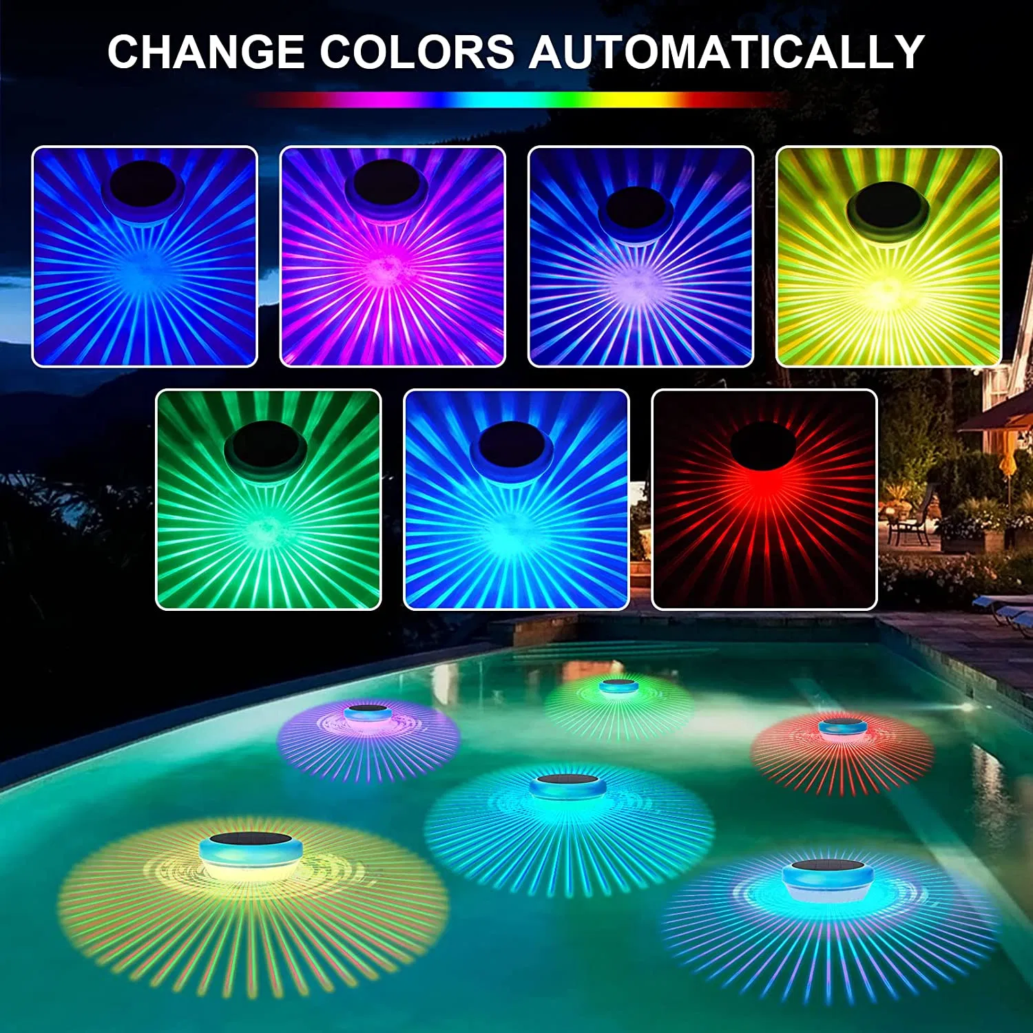 Solar-Powered RGB Color-Changing Floating Pool Lights for Gardens