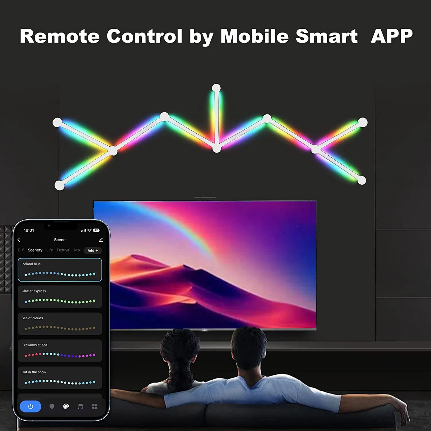 WiFi LED Smart Wall Lamp Rgbic Light Bar DIY Atmosphere Night Light APP Music Rhythm Backlight Bedroom Games Lighting Room Decor