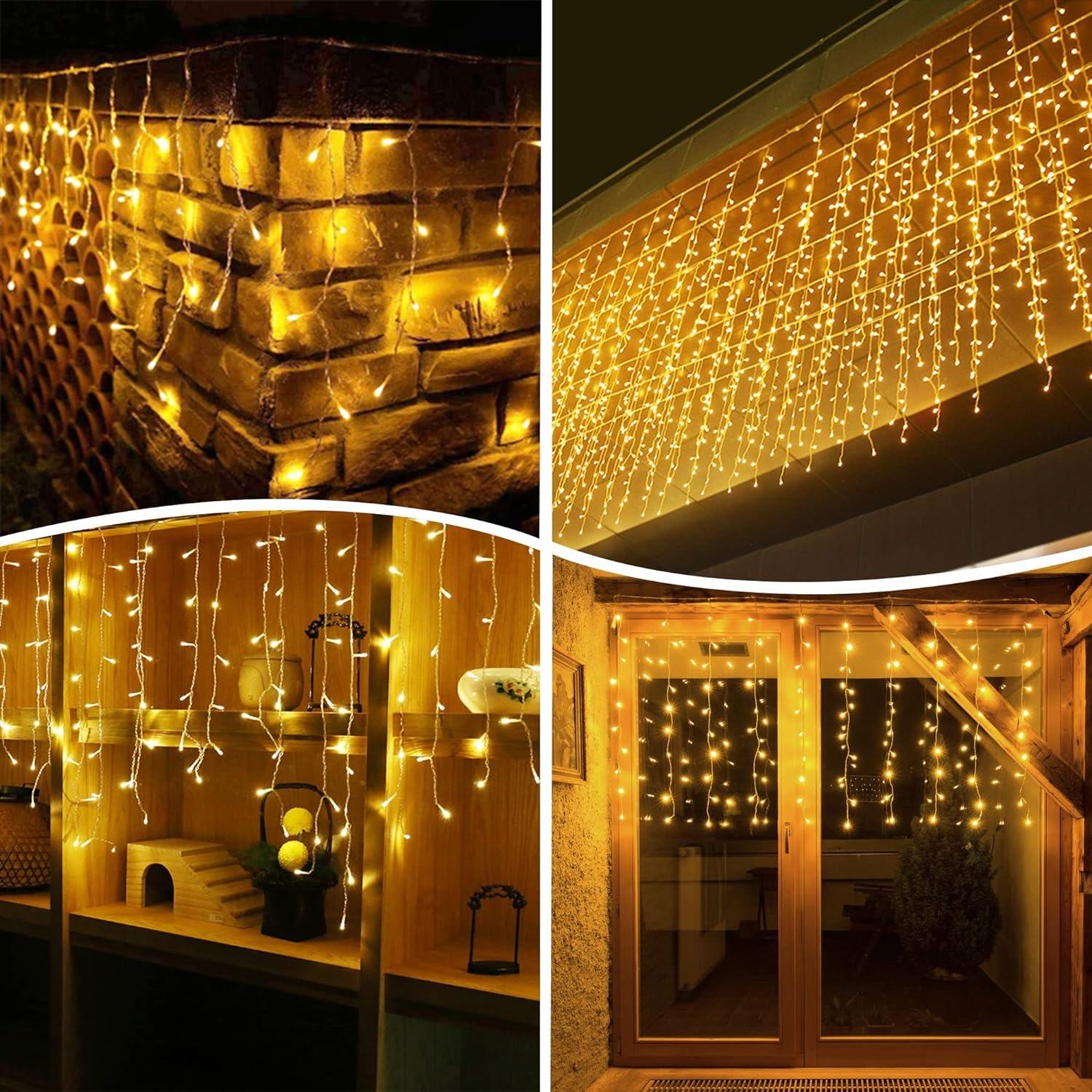 Waterproof Glass Outdoor Christmas Icicle LED String Lights Holiday Curtain Garland