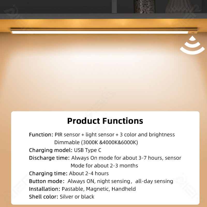Ultra-Thinusb Rechargeable Kitchen Cabinet Closet Wardrobe Indoor Lighting 3 Color Dimmable 5V LED Motion Sensor Light