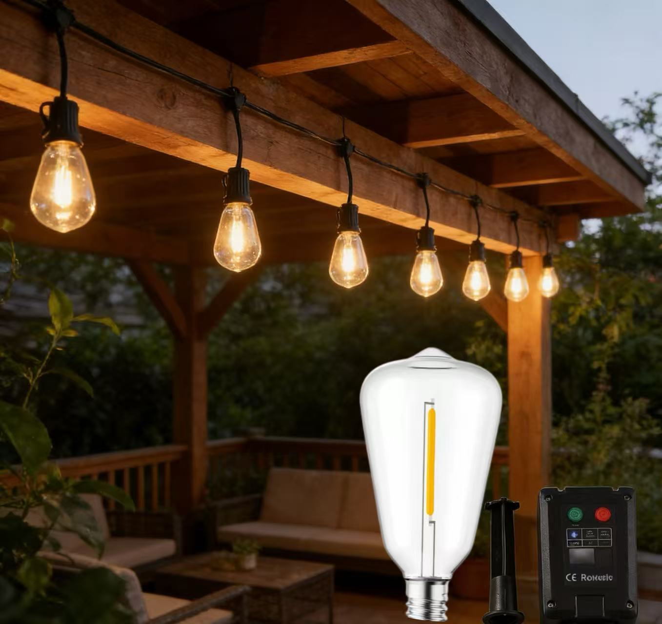 IP65 Waterproof LED Outdoor Edison Bulb ST38 String Lights Commercial Grade Patio Lights for Backyard Garden Wedding Party