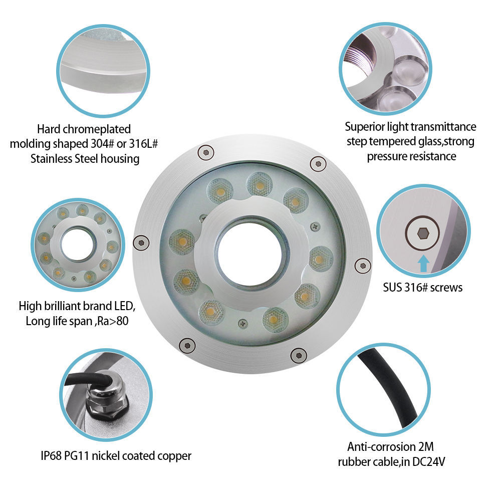 High Quality IP68 18W LED Underwater Waterfall Commercial Submersible Fountain Lights Fo