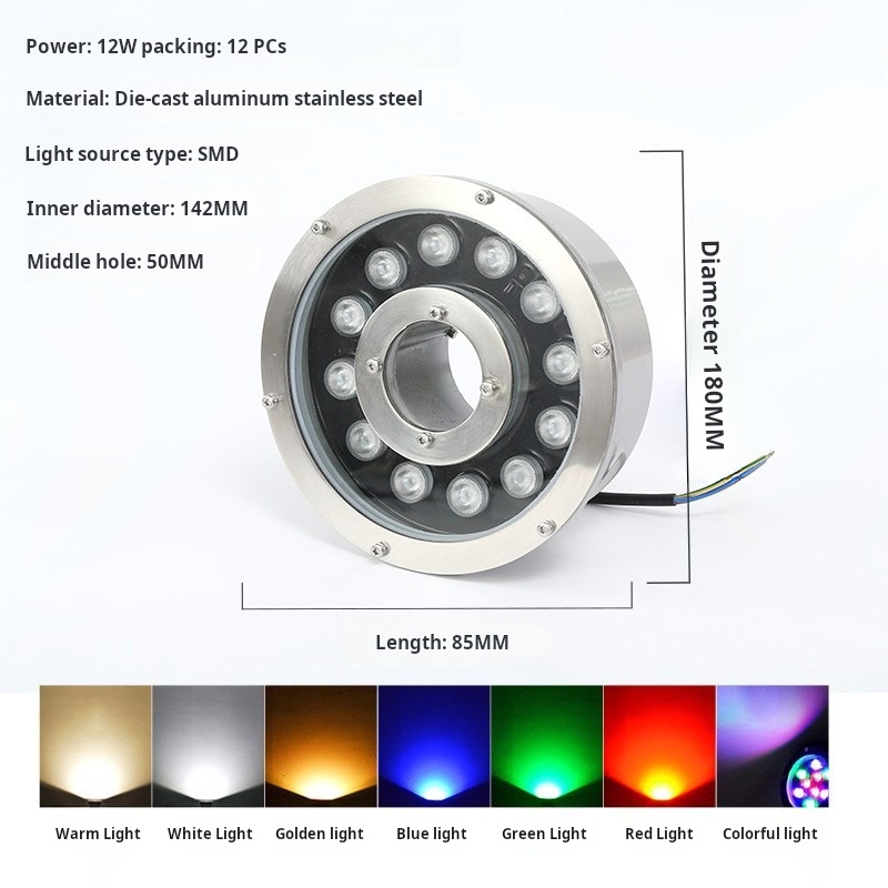 RGB LED Stainless Steel Fountain Light Underwater Conduit Swimming Pool Square Garden Pond Landscape Spotlight IP68 Electric 12V