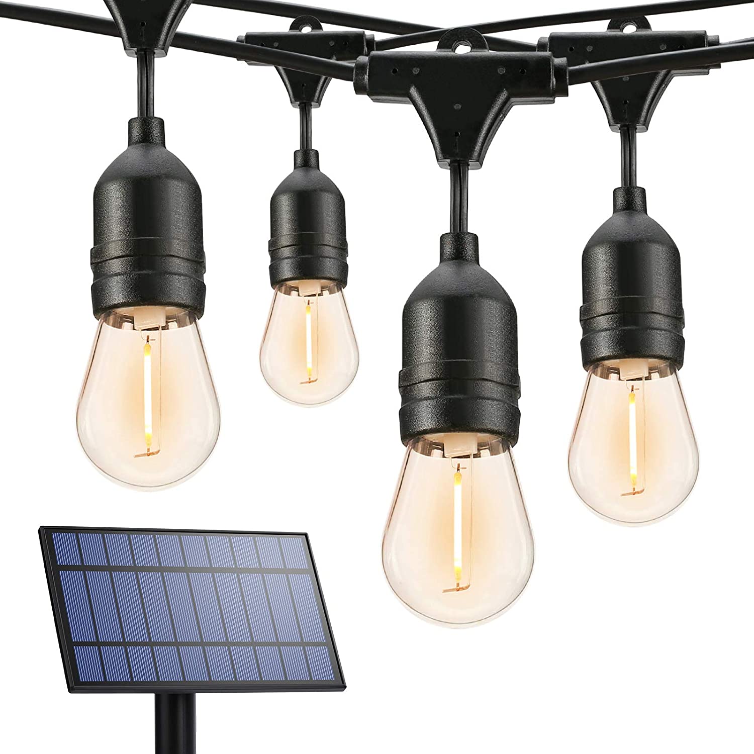 Hanging Dimmable S14 Vintage Edison Bulbs 48ft Outdoor Led Solar String Lights