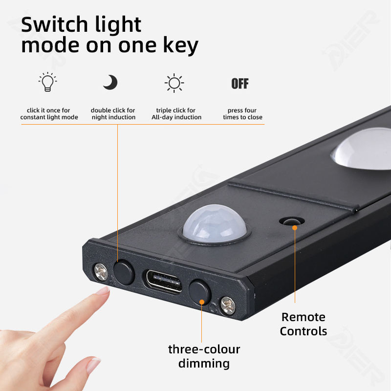 Black Aluminum Dimmable Operated Motion Sensor Under Counter Lights Forusb LED Rechargeable Kitchen Stairs