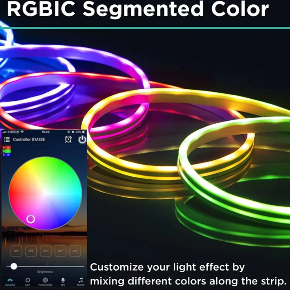 Silicon Neon Flexible Strip Music Sync Voice Control Addressable RGB LED Strip Rgbic Smart WiFi Opulent LED Christmas Light