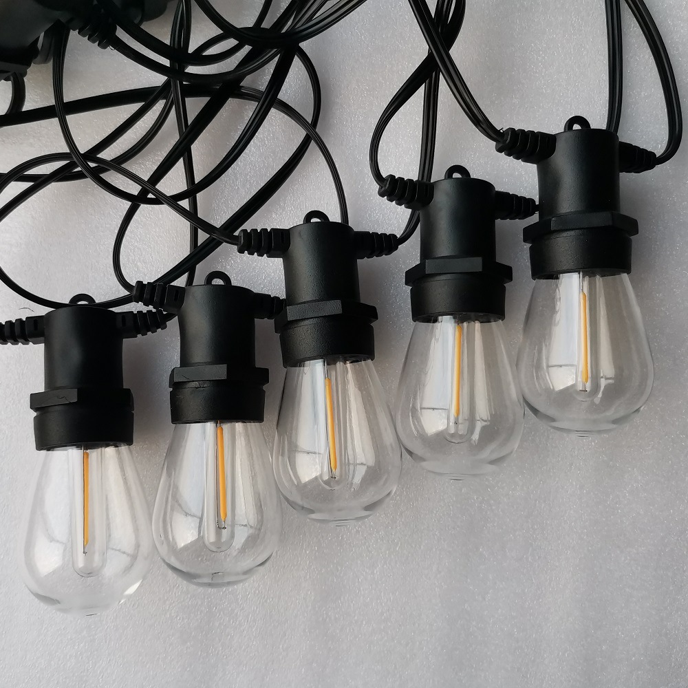 6W 15LED S14 Solar Filament String Lights E27 LED Retro Edison Filament Bulb Outdoor Garden Patio Holiday Wedding Light String