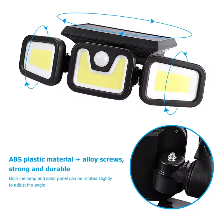 3 Head Rotatable Solar Motion Sensor Wall Light, IP65 Waterproof Outdoor Solar Security Light for Garden