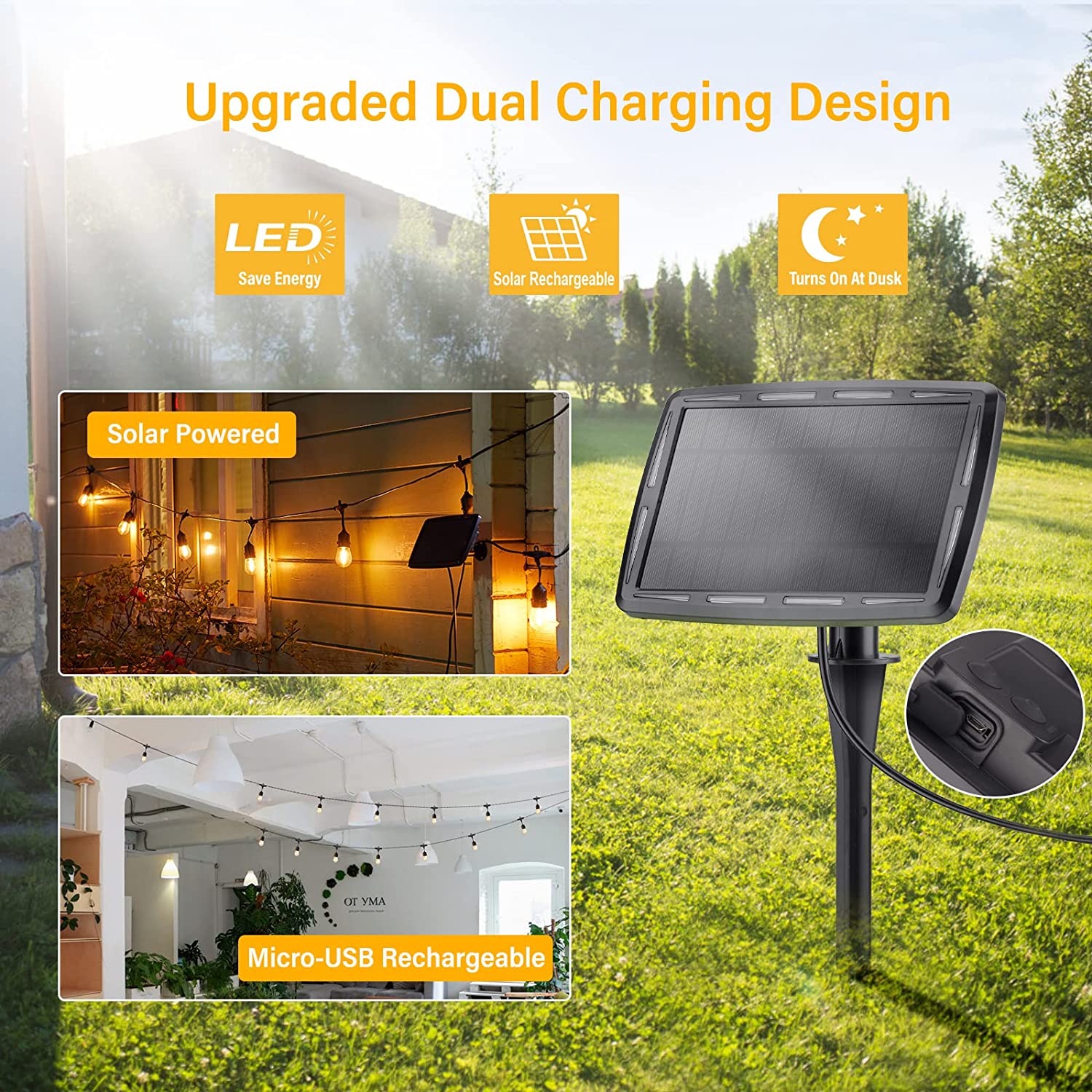 Waterproof Hanging Sockets Ip65 Customizable Shatterproof Edison Vintage Led Bulb Light Sensor Solar S14 Outdoor String Light