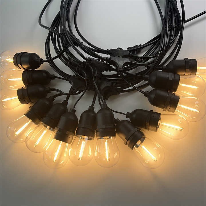 Cross-Border US-Standard S14 Outdoor String Lights 10m/15m Retro Camping Patio Decorative Dimmable Solar-Powered IP66 Waterproof
