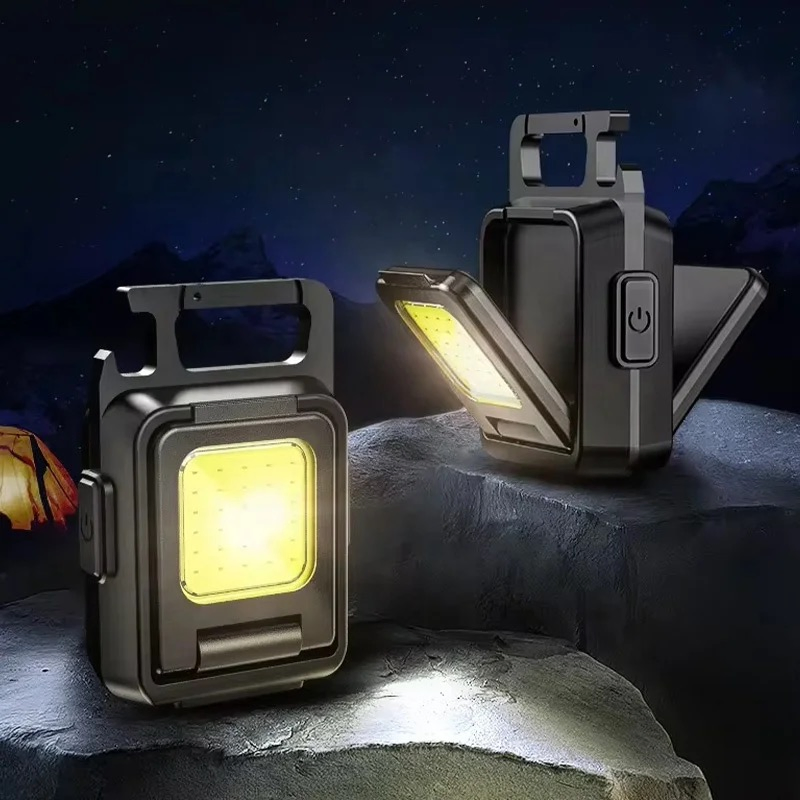 Mini Double COB Portable LED Torch Outdoor Keychain Flashlight Type-C Torches Work Light Touch Light