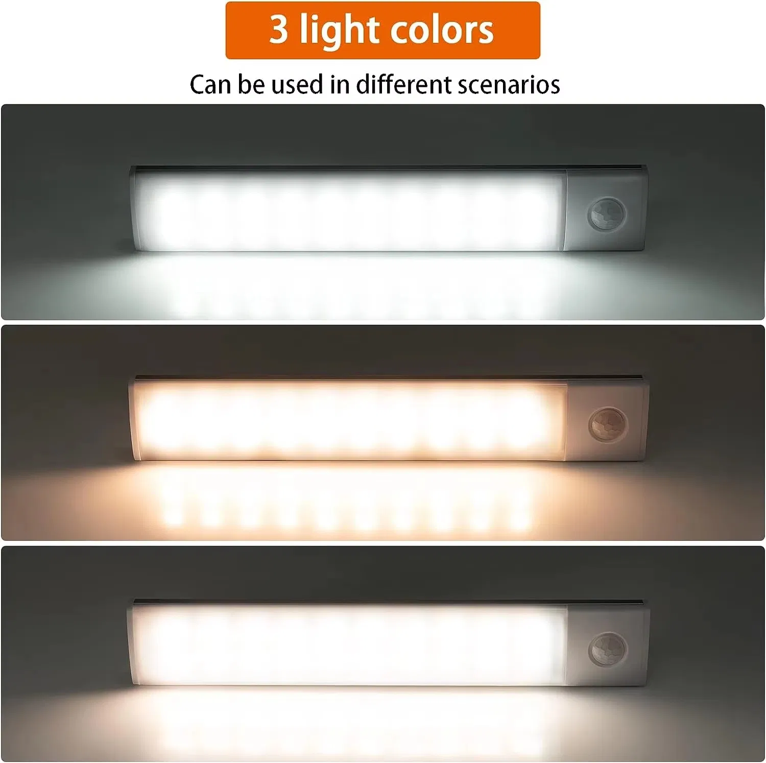 Motion Sensor Under Cabinet Lights 40 LED USB Rechargeable Battery Operated LED Closet Light Wireless Magnetic Dimmable