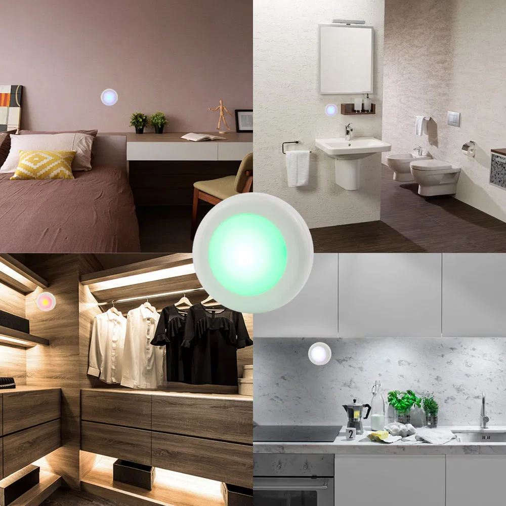 LED RGB Color Cabinet Wireless Lights Battery Operated Puck Light with Remote Control