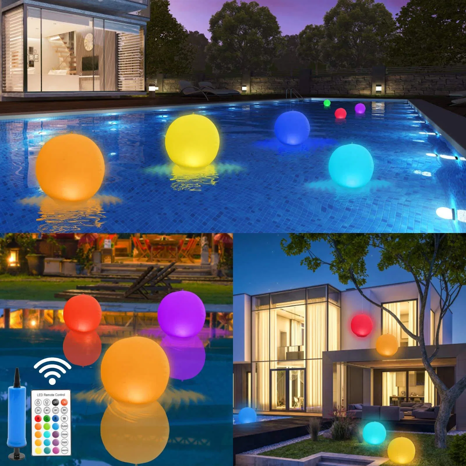 14 Inch Floating Inflatable Pool Ball Lights Solar Powered Waterproof with 16 RGB Color for Outdoor Swimming Pool