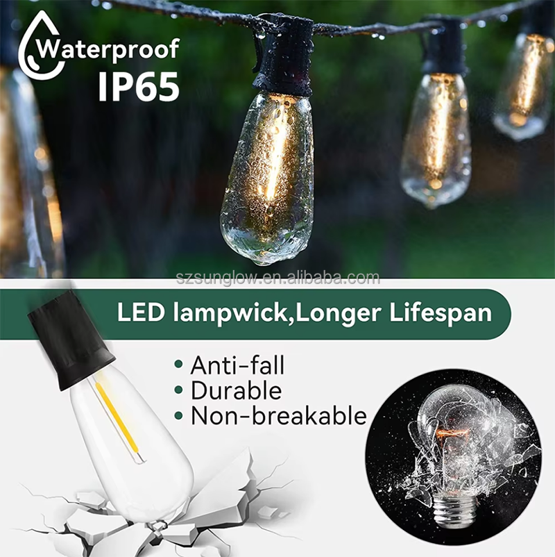LED Solar String Light Outdoor Waterproof Christmas Decoration 10-30 S14 Bulbs Retro Camping Garland Garden Party Fairy Lamp