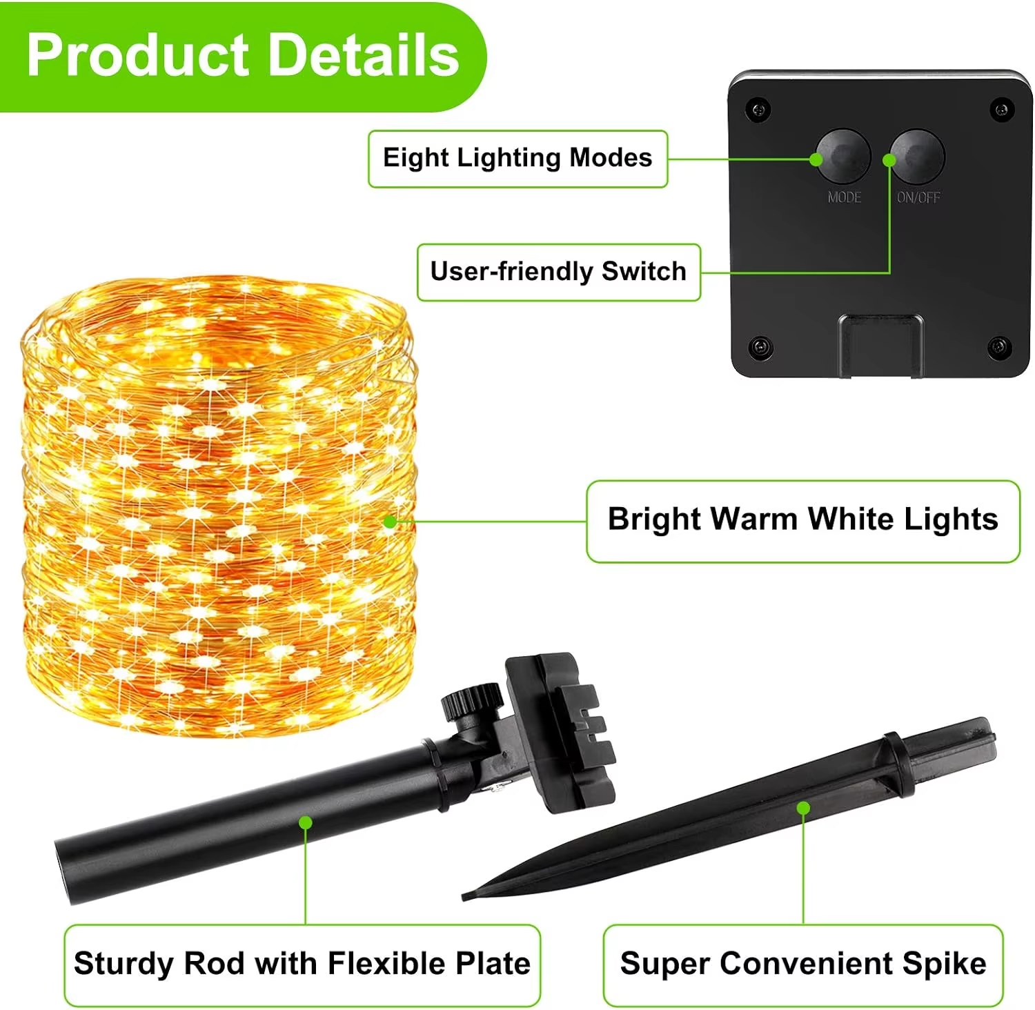 LED Solar String Fairy Light Waterproof Christmas Decoration for Outdoor Garden Wreath &amp; Tree Lighting for Streets