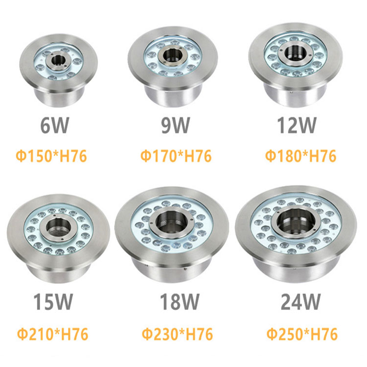 316L Stainless Steel Body 9W 12W 18W 24W IP68 Submersible RGB Color Changing Water Led Nozzle Fountain Lights