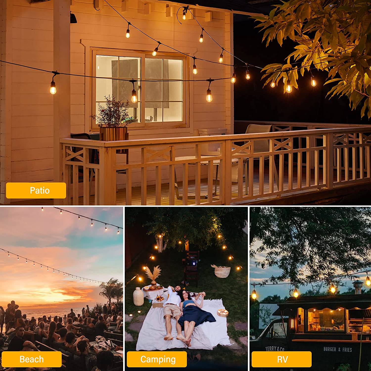 Waterproof Hanging Sockets Ip65 Customizable Shatterproof Edison Vintage Led Bulb Light Sensor Solar S14 Outdoor String Light