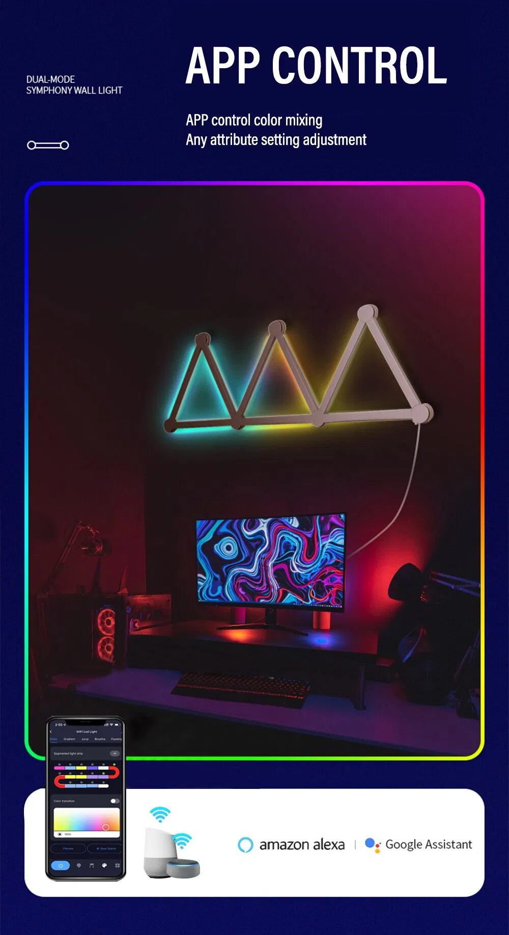 WiFi LED Smart Wall Lamp Rgbic Light Bar DIY Atmosphere Night Light APP Music Rhythm Backlight Bedroom Games Lighting Room Decor