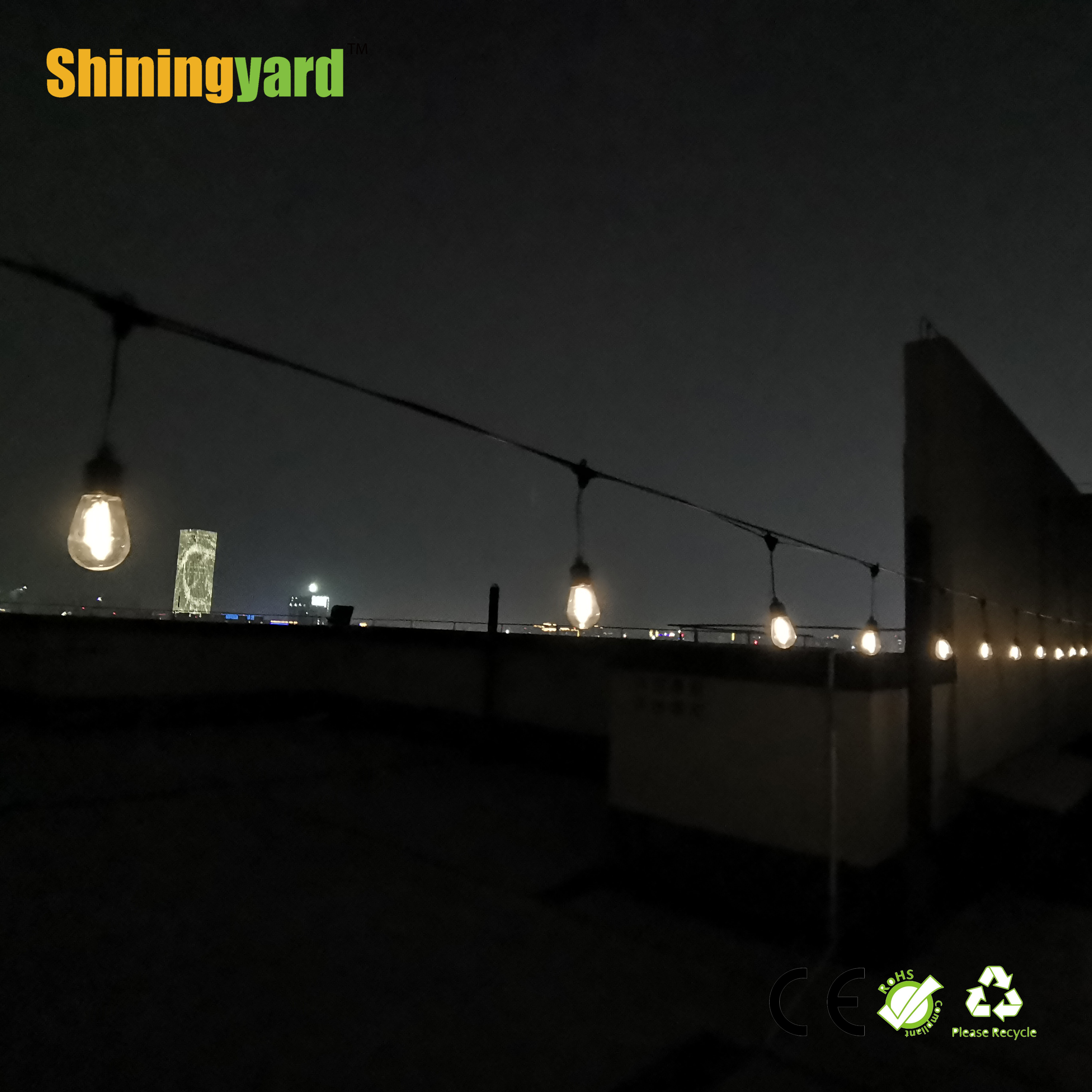 Commercial Grade Vintage Solar String Lights Waterproof Outdoor LED Brass Base Retro Style Dimmable G45 Bulb Edison Lighting