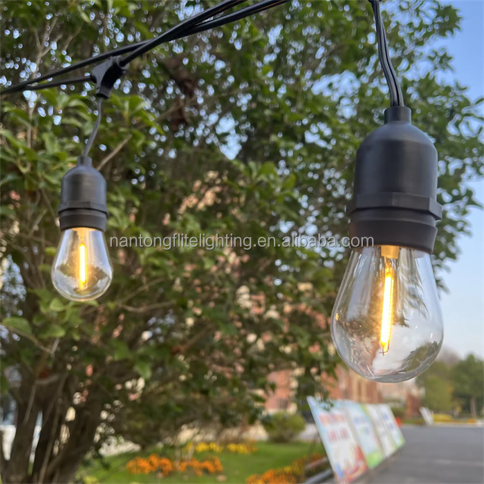 10m 15m/48FT LED Solar S14 Patio String Lights Warm White Waterproof Outdoor Lights Garden Patio Wedding Party