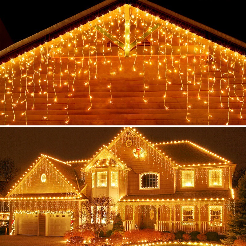 Waterproof Glass Outdoor Christmas Icicle LED String Lights Holiday Curtain Garland