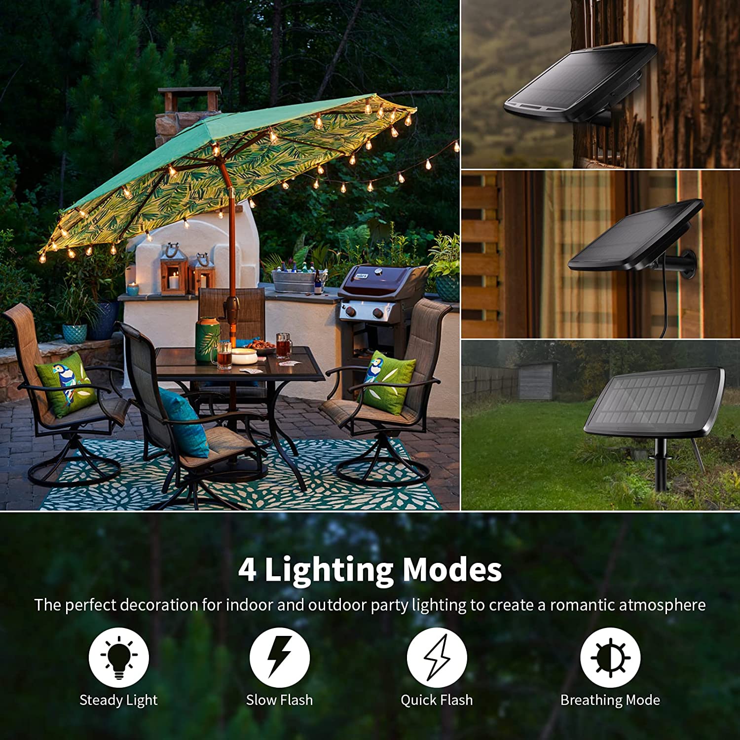 5.77M 10LED Solar Patio String Light Outdoor ST38 Vintage Edison Bulb Garden Hanging Lamp Shatterproof Fairy Lighting for Yard