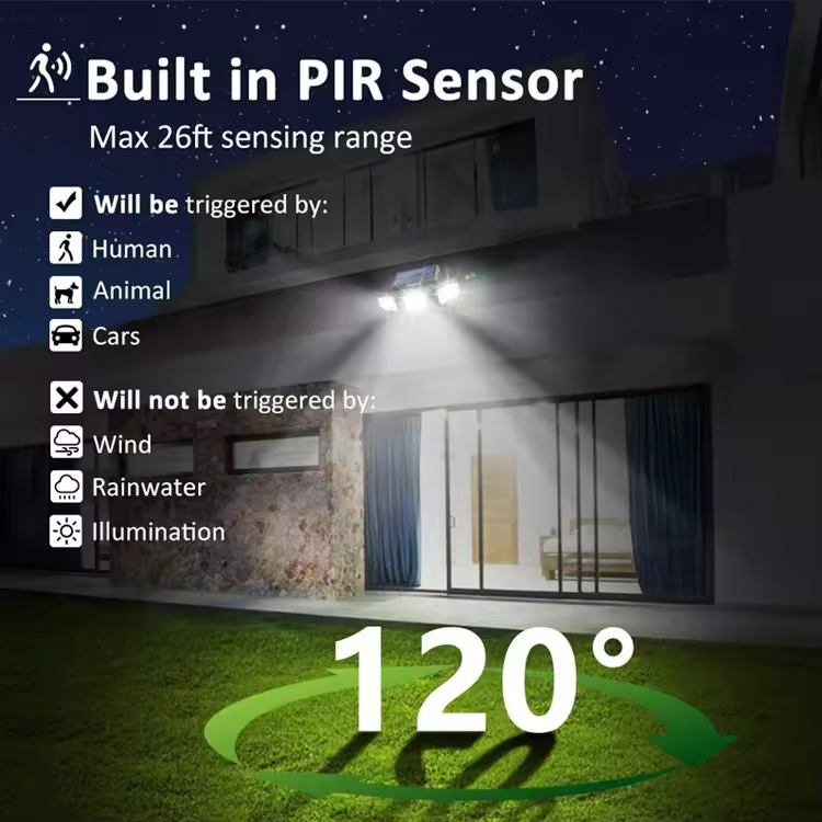 3 Head Rotatable Solar Motion Sensor Wall Light, IP65 Waterproof Outdoor Solar Security Light for Garden