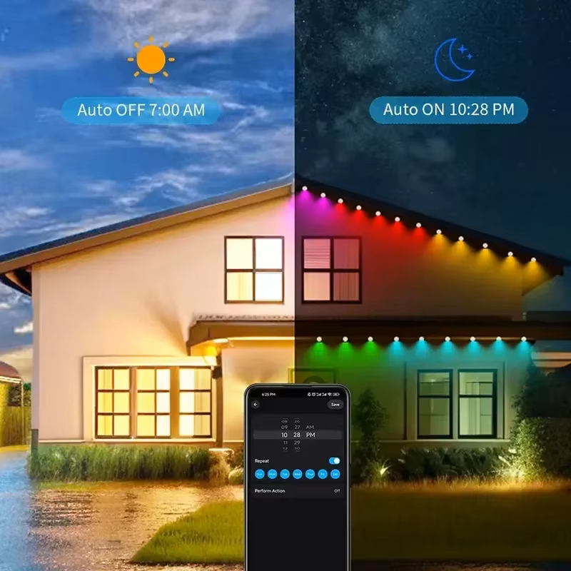 15m 30lamp Outdoor Eaves Lights Tuya Smart LED String APP RGB Light Strip WiFi Control Works with Alexa Google Home Assistant