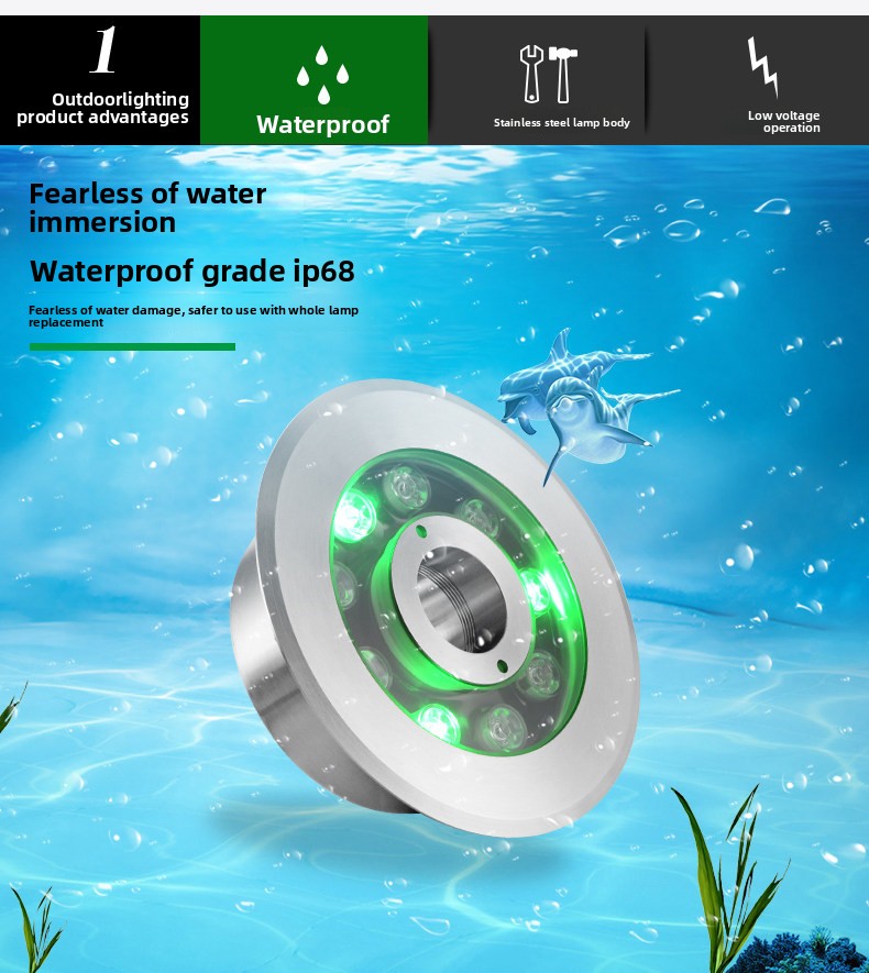 All Stainless Steel Waterproof Colorful LED Underwater Fountain Lamp for Park Landscape Recessed Hole